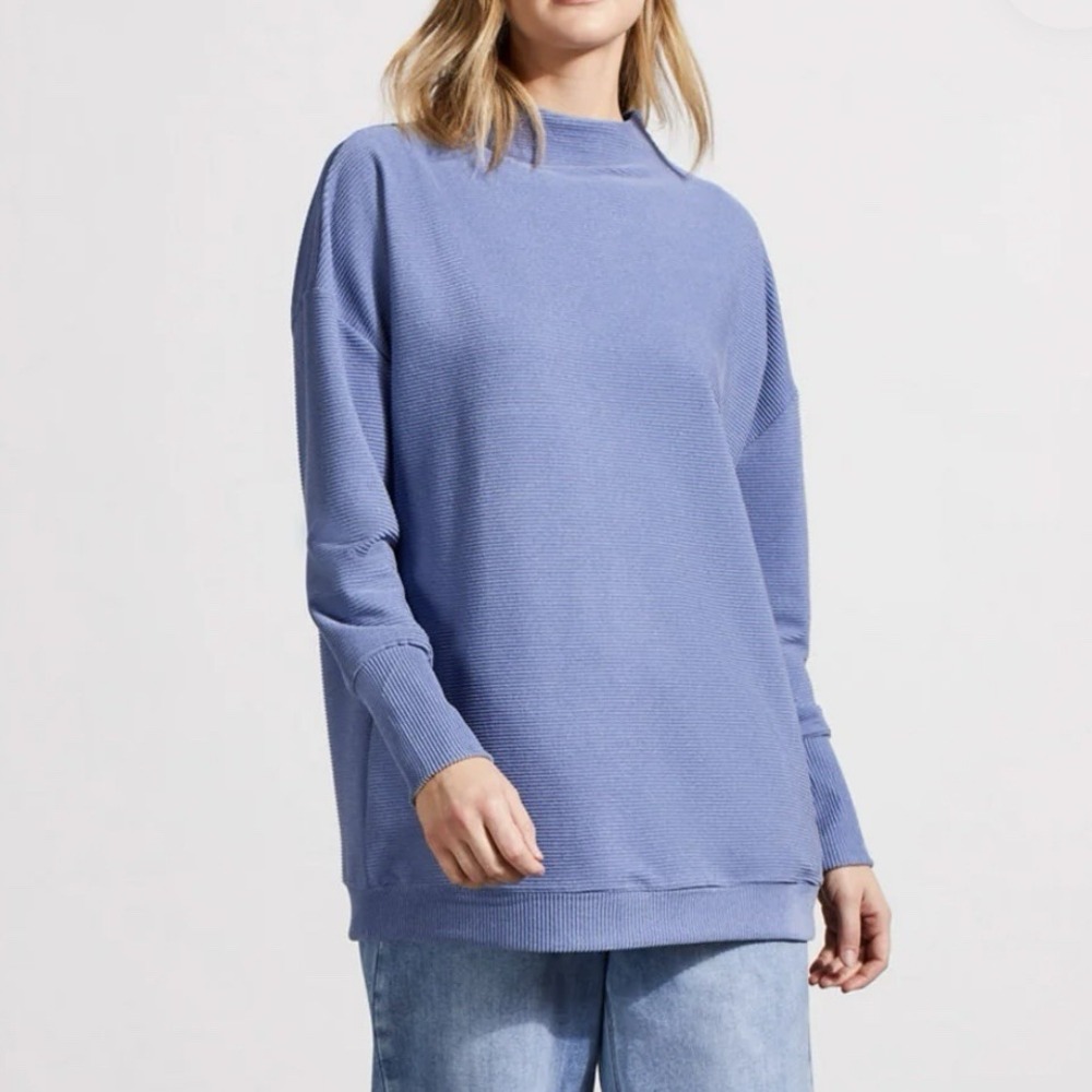 NWT‎ Tribal Jeans Ribbed Mock Neck Oversized Sweater Heather Blue Women's Large